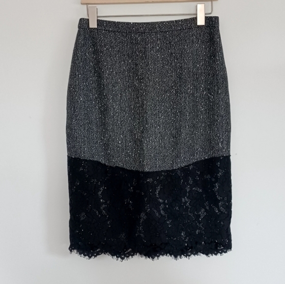 NWT J.crew Perfect Party with Lace Trim Sparkly Pencil Skirt Grey & Black size 4 - Picture 6 of 14